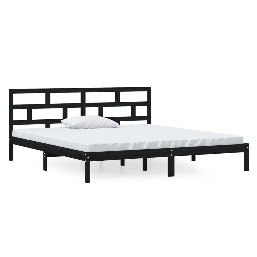 Cadre de lit sans matelas noir bois massif 140x190 cm - 2