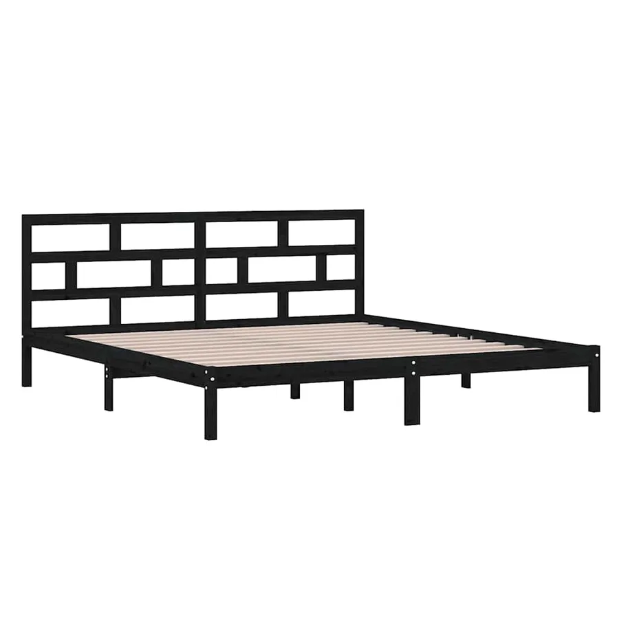 Cadre de lit sans matelas noir bois massif 140x190 cm - 3