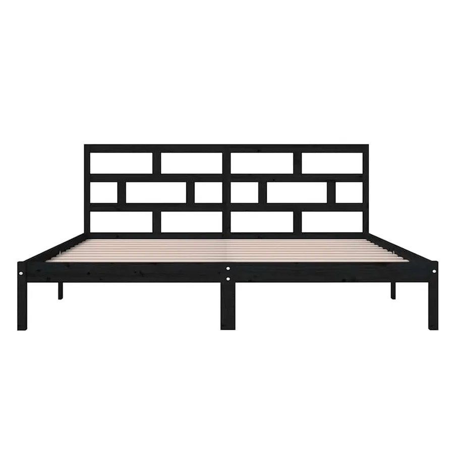 Cadre de lit sans matelas noir bois massif 140x190 cm - 4