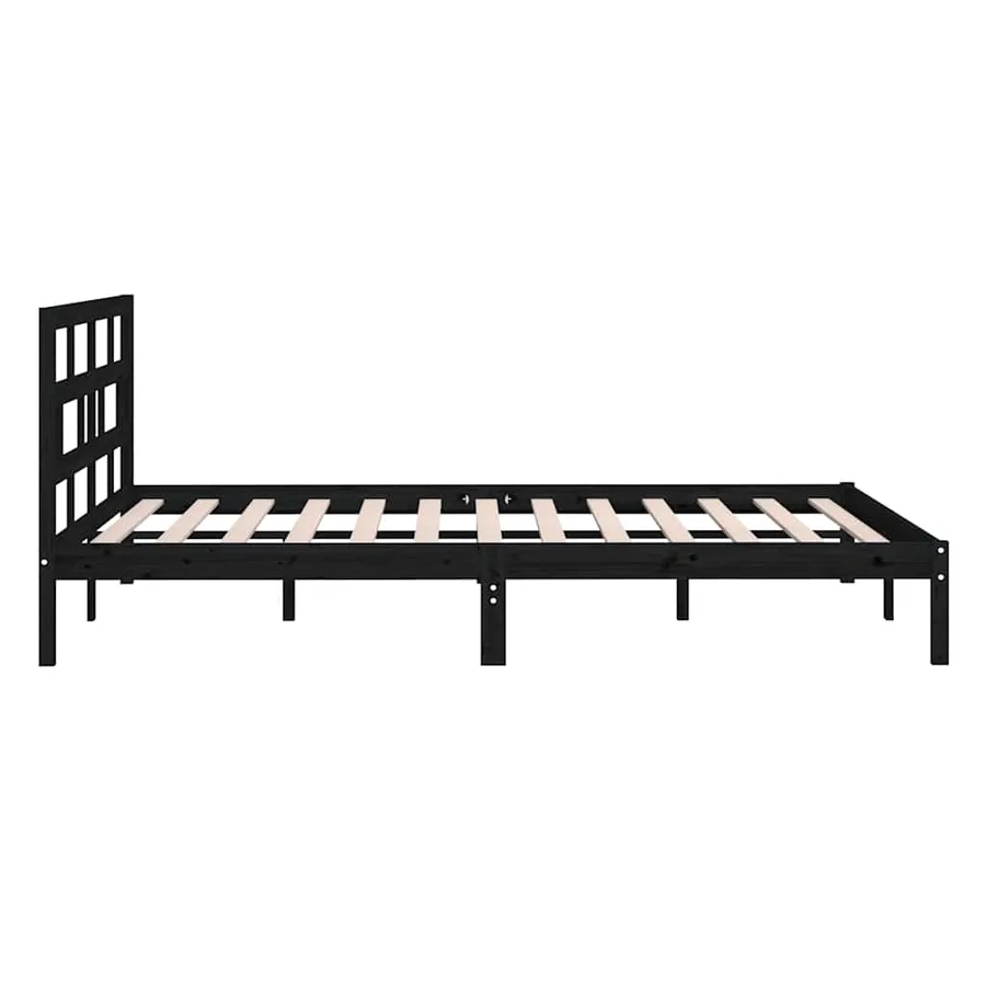 Cadre de lit sans matelas noir bois massif 140x190 cm - 5