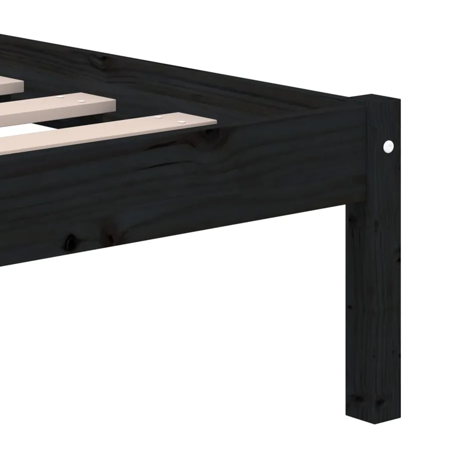 Cadre de lit sans matelas noir bois massif 140x190 cm - 6