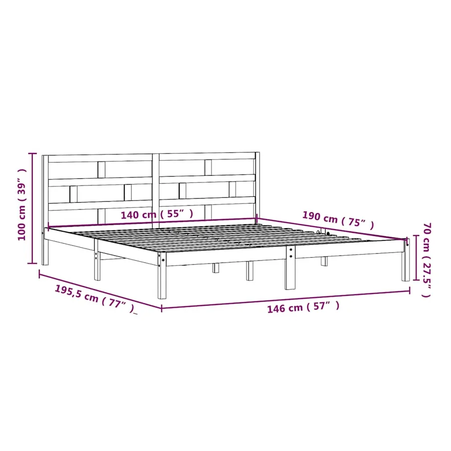 Cadre de lit sans matelas noir bois massif 140x190 cm - 9