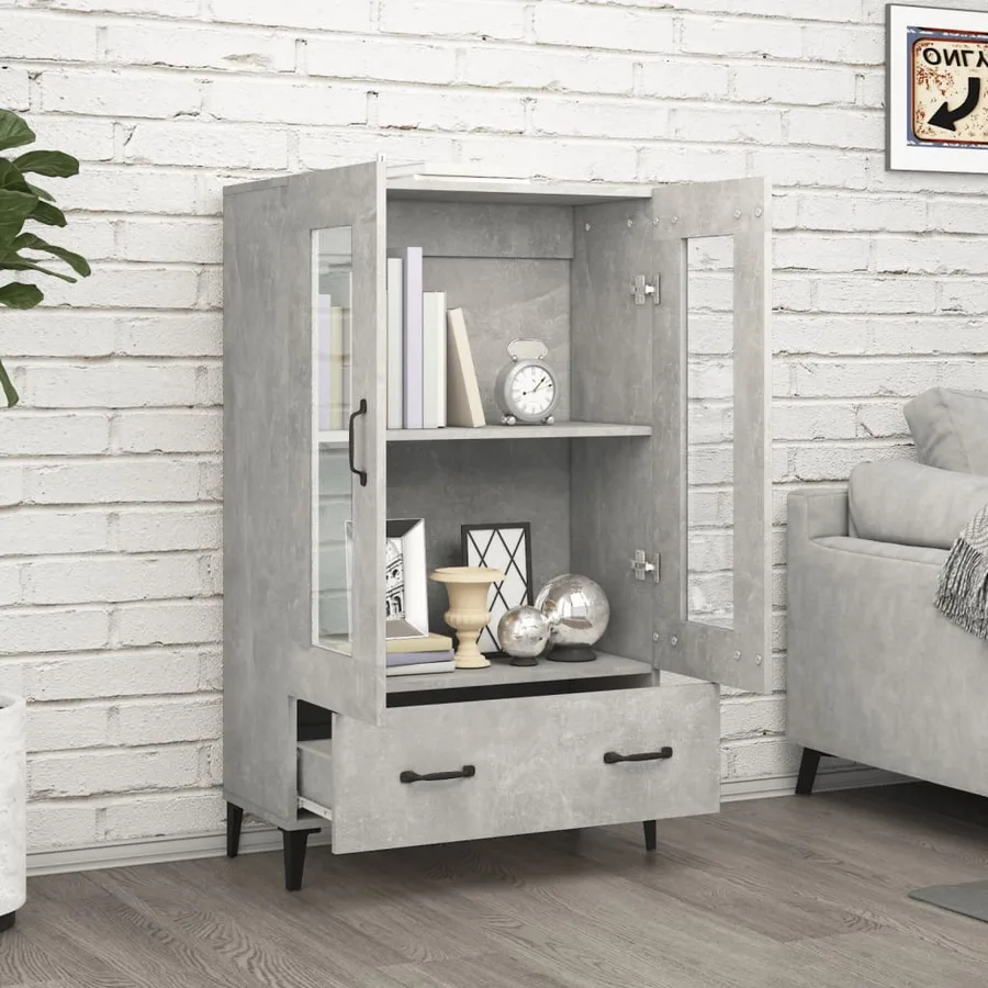Buffet haut Gris béton 70x31x115 cm Bois d'ingénierie - 3