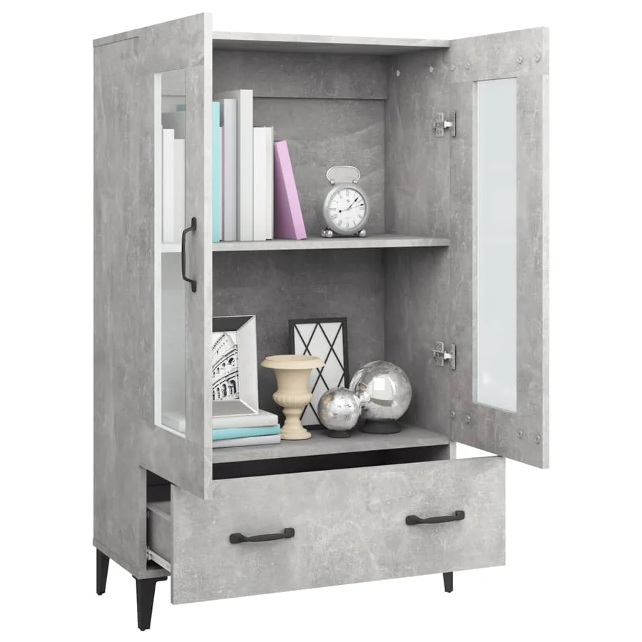 Buffet haut Gris béton 70x31x115 cm Bois d'ingénierie - 4