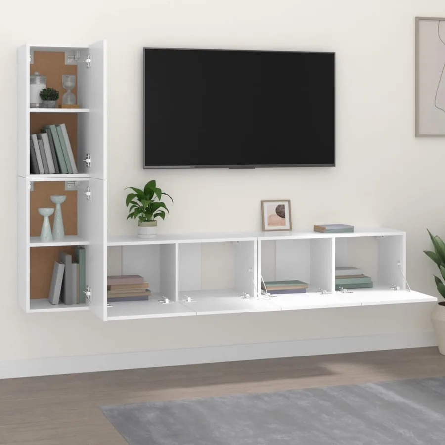 Ensemble de meubles TV 4 pcs Blanc Bois d'ingénierie - 3