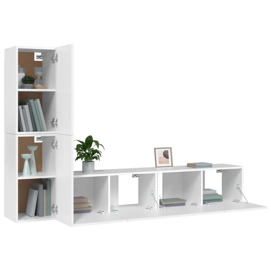 Ensemble de meubles TV 4 pcs Blanc Bois d'ingénierie - 4