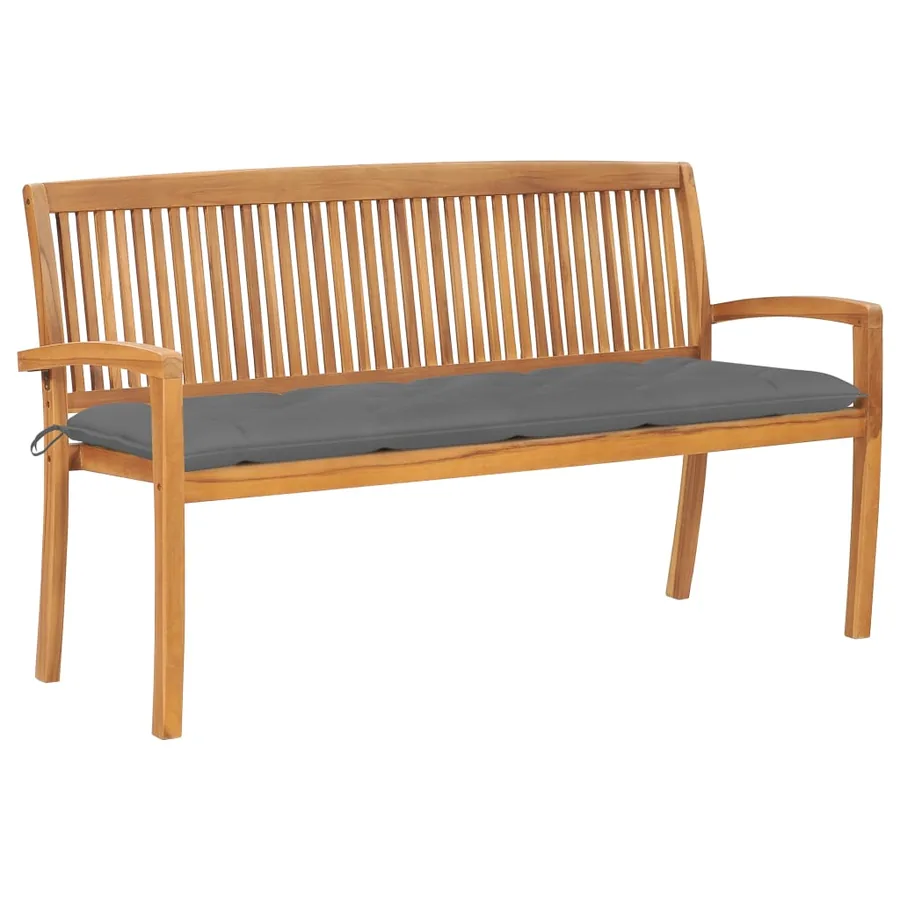 Banc de jardin empilable et coussin 159 cm Bois de teck massif