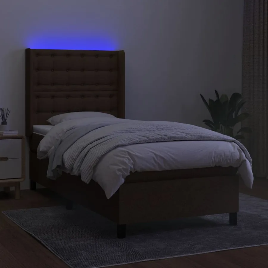 Sommier à lattes de lit matelas LED Marron foncé 90x200cm Tissu - 3