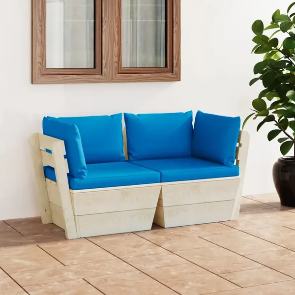 Canapé palette à 2 places de jardin avec coussins Bois d'épicéa