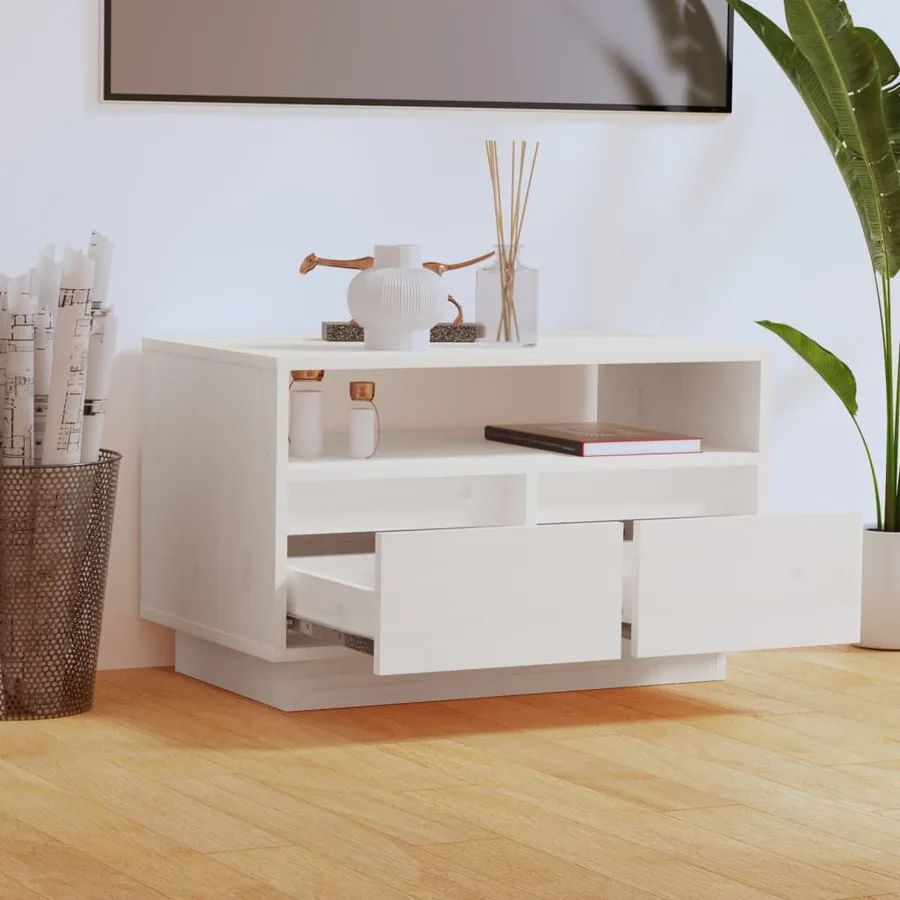 Meuble TV Blanc 60x35x37 cm Bois de pin massif - 3
