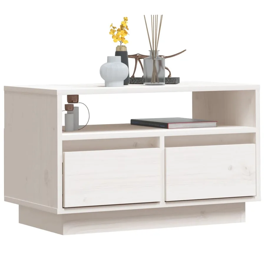 Meuble TV Blanc 60x35x37 cm Bois de pin massif - 4