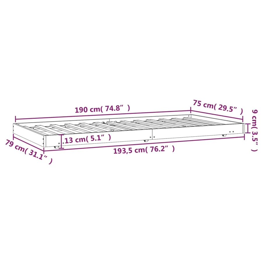 Cadre de lit sans matelas 75x190 cm bois de pin massif - 9