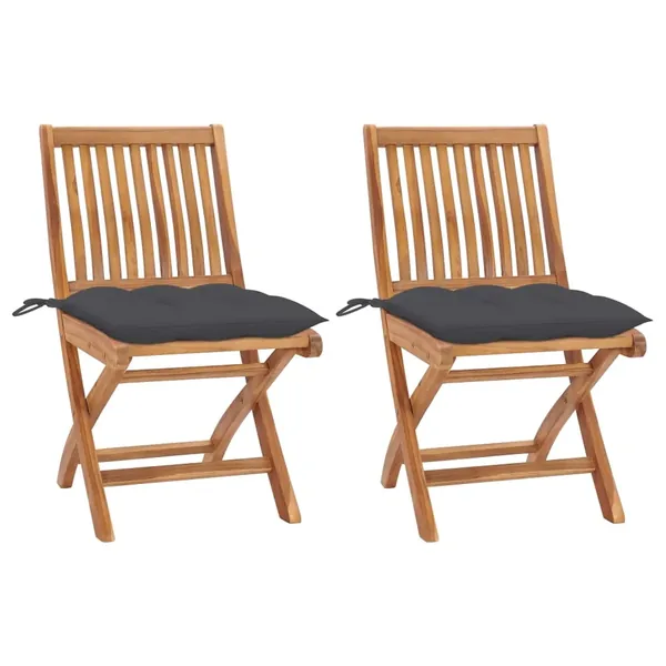 Chaises de jardin lot de 2 et coussins anthracite Bois de teck