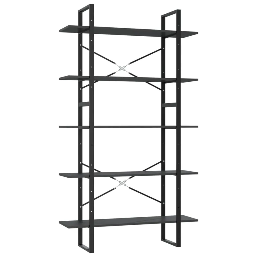 Bibliothèque à 5 niveaux Gris 100x30x175 cm Bois d'ingénierie - 2