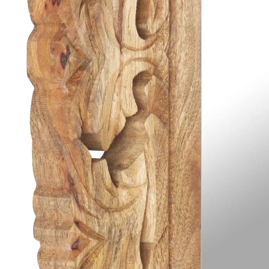 Miroir sculpté à la main Marron 50x50cm Bois de manguier massif - 5