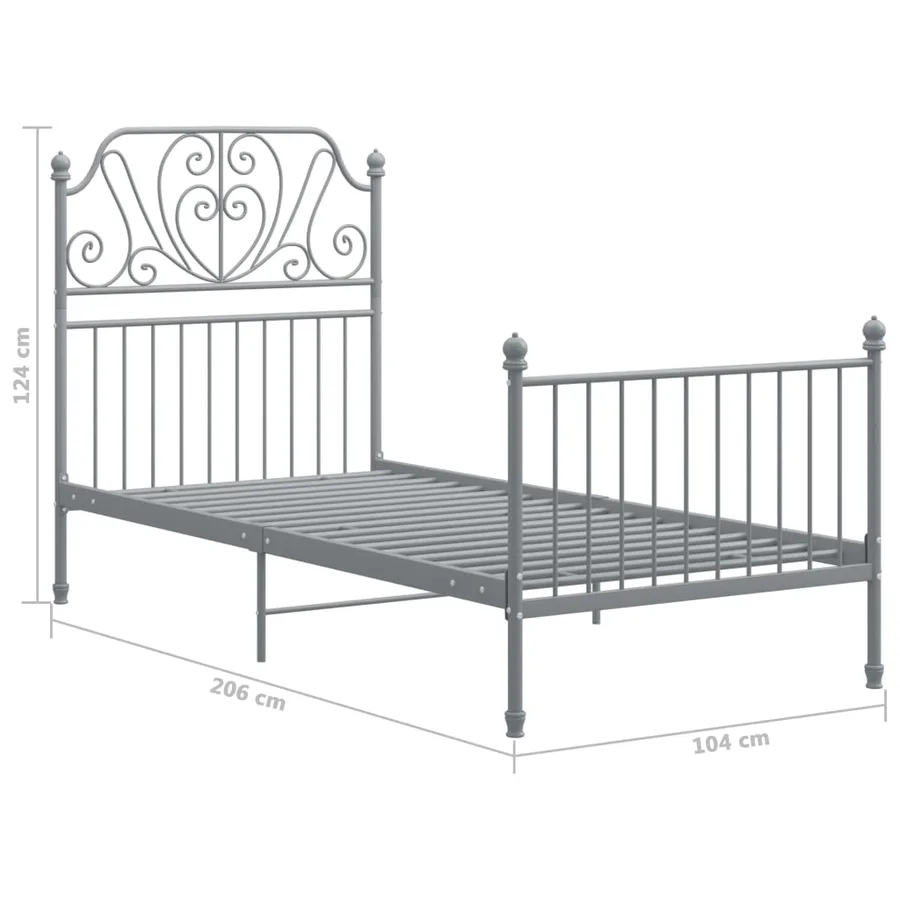 Cadre de lit sans matelas gris métal 100x200 cm - 6