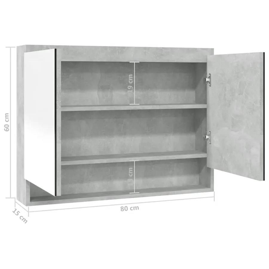 Armoire à miroir de salle de bain 80x15x60 cm MDF Gris béton - 8