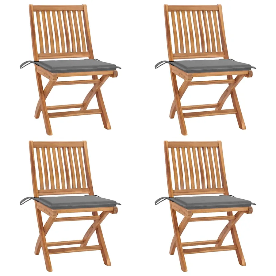 Chaises pliables de jardin avec coussins lot de 4 Teck solide