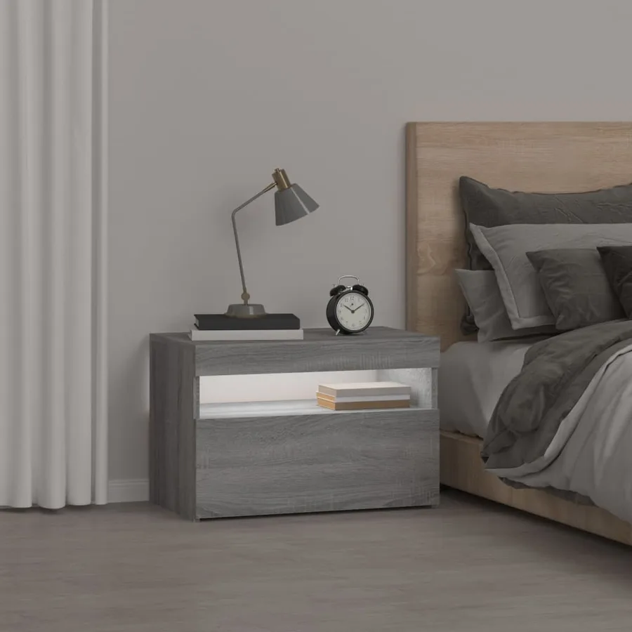 Table de chevet avec lumières LED Sonoma gris 60x35x40 cm - 4