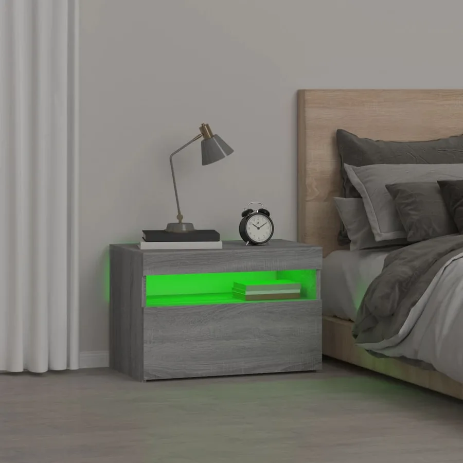 Table de chevet avec lumières LED Sonoma gris 60x35x40 cm - 5