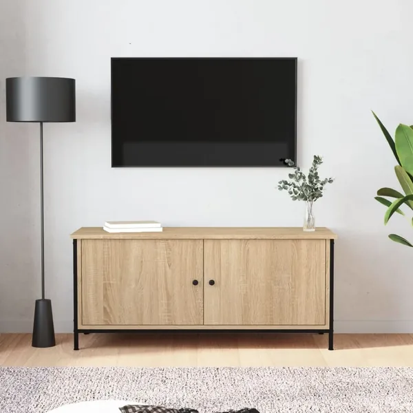 Meuble TV avec portes chêne sonoma 102x35x45 cm bois ingénierie