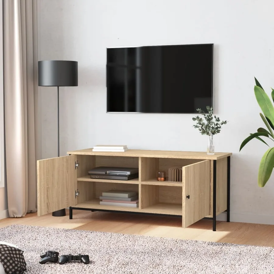 Meuble TV avec portes chêne sonoma 102x35x45 cm bois ingénierie - 3