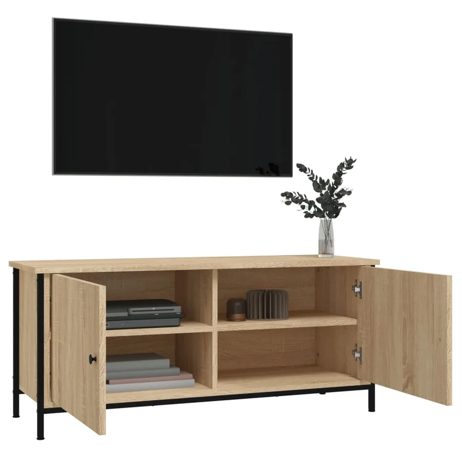 Meuble TV avec portes chêne sonoma 102x35x45 cm bois ingénierie - 4