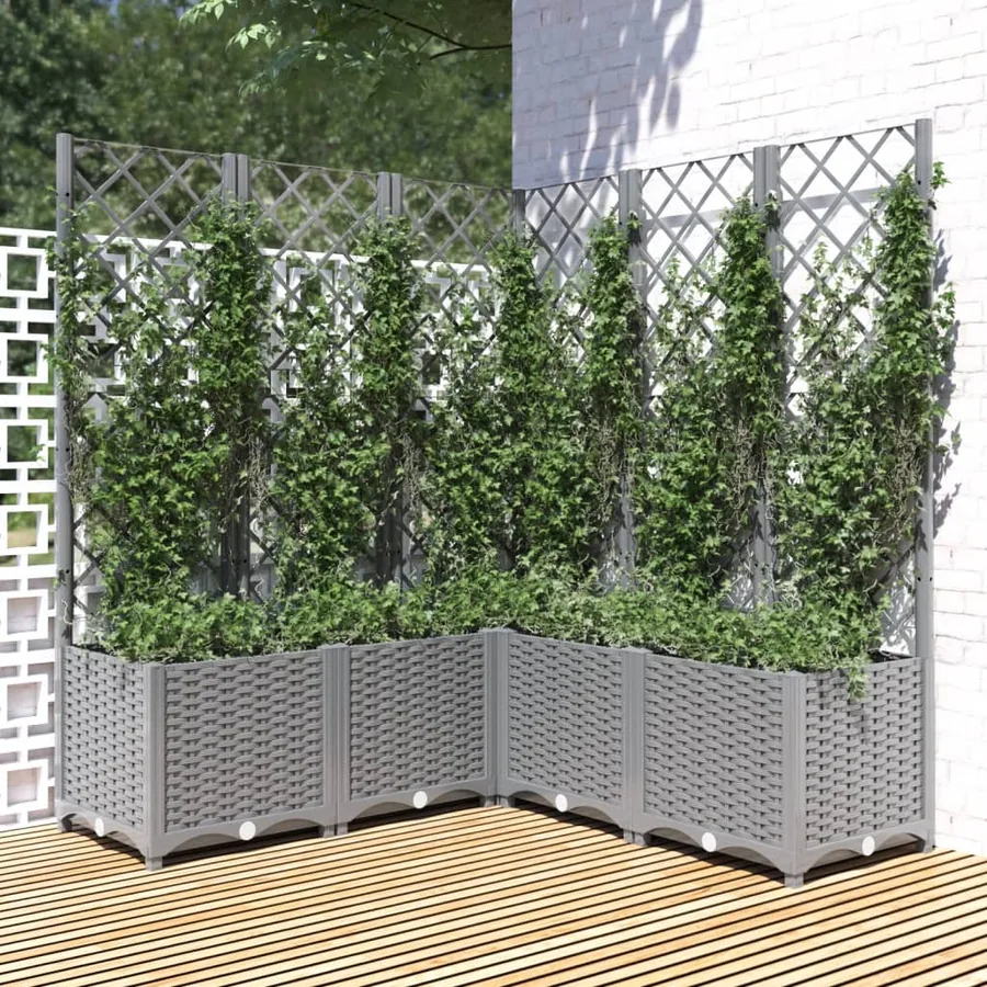 Jardinière avec treillis gris clair 120x120x136cm polypropylène