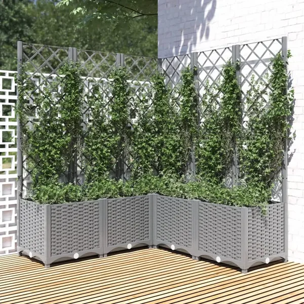 Jardinière avec treillis gris clair 120x120x136cm polypropylène