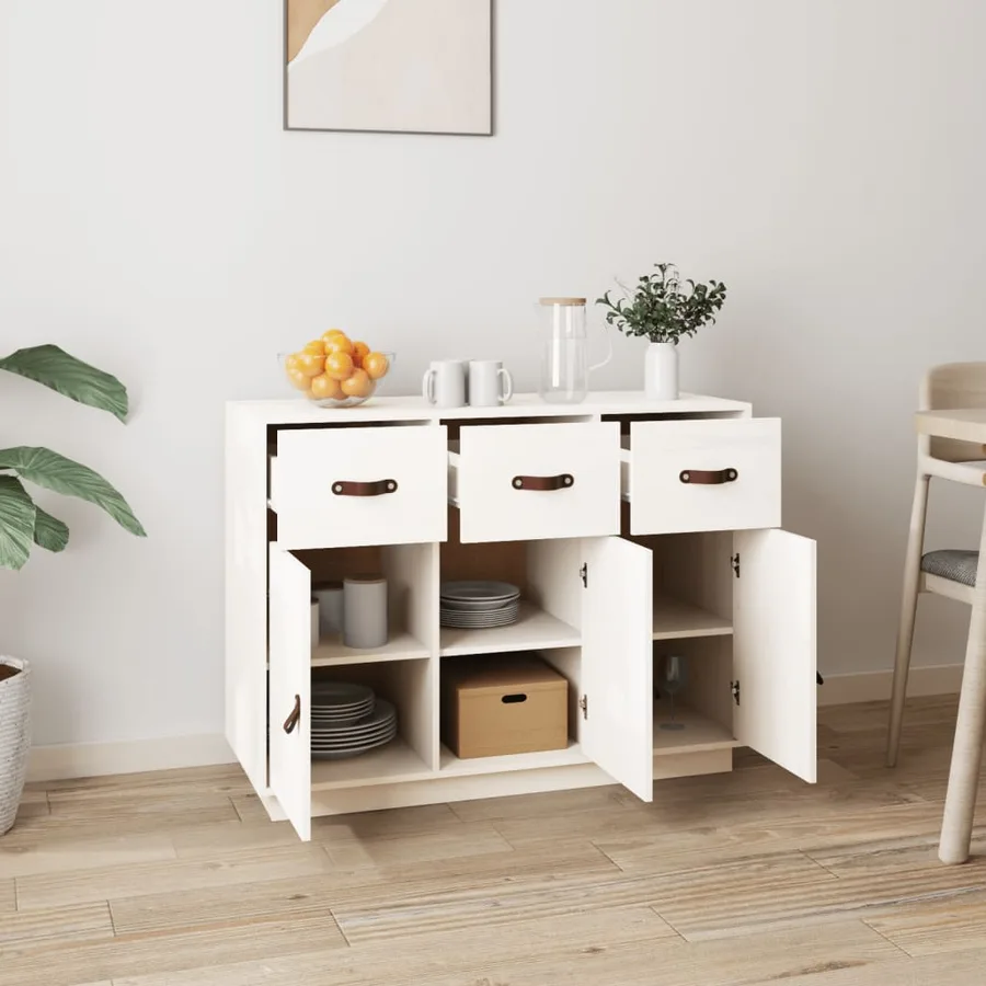 Buffet Blanc 100x40x75 cm Bois massif de pin - 3