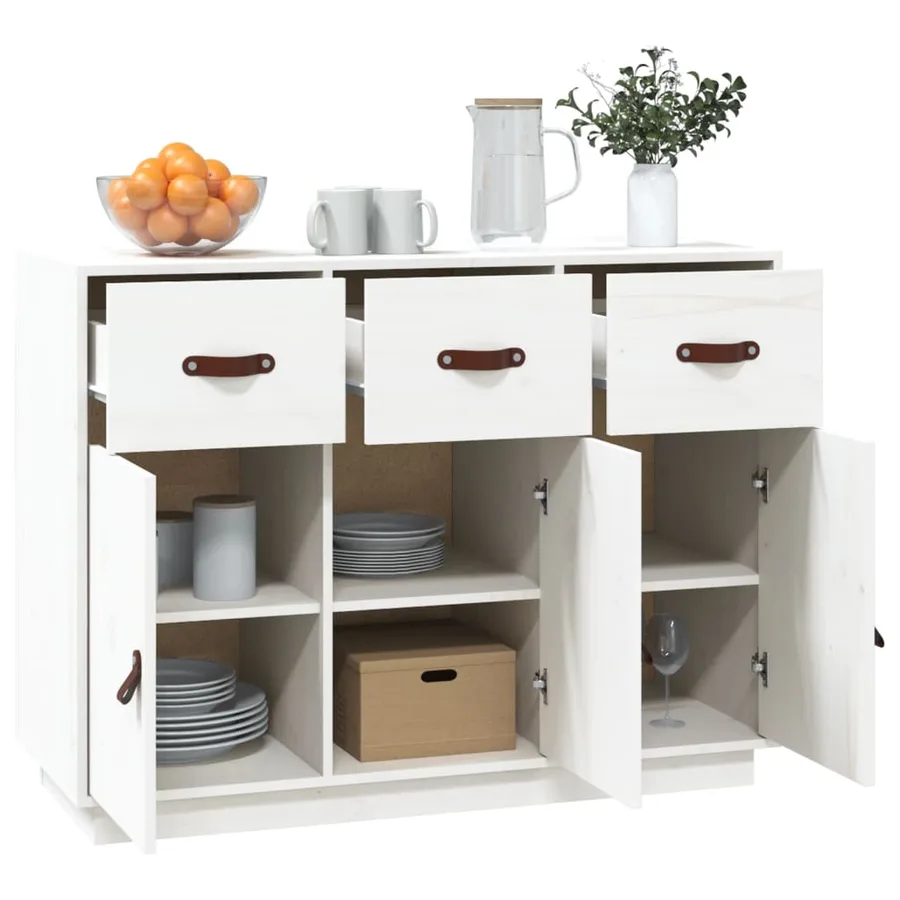 Buffet Blanc 100x40x75 cm Bois massif de pin - 4