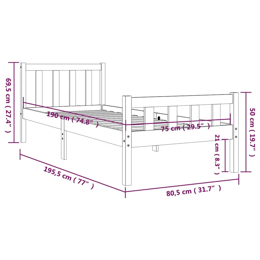 Cadre de lit sans matelas bois massif - 9