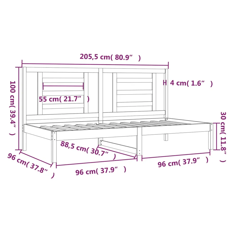 Lit de jour sans matelas 90x200 cm bois de pin massif - 6
