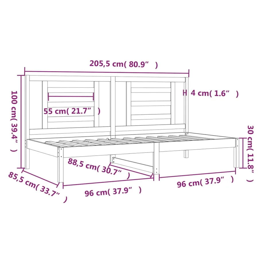 Lit de jour sans matelas 80x200 cm bois de pin massif - 6