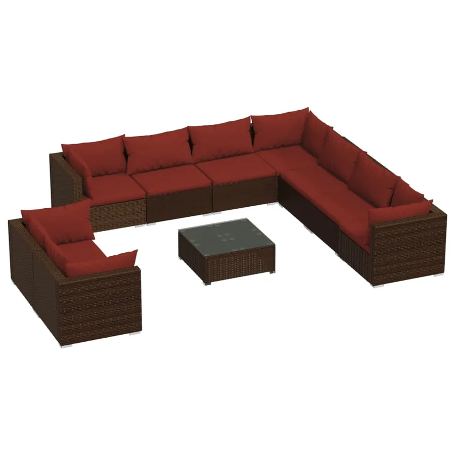 Salon de jardin 10 pcs avec coussins marron résine tressée - 2