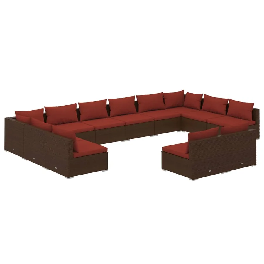 Salon de jardin 12 pcs avec coussins Marron Résine tressée - 2