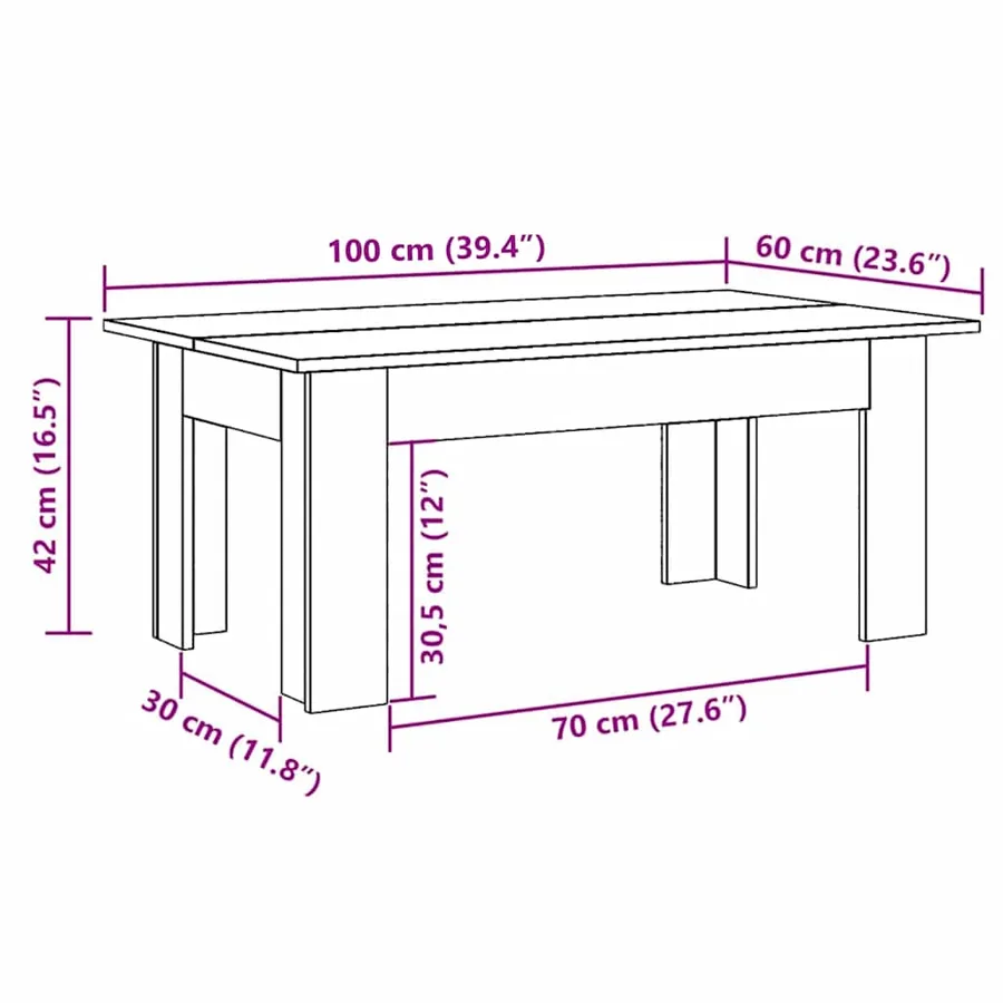 Table basse Blanc 100x60x42 cm Bois d'ingénierie - 6