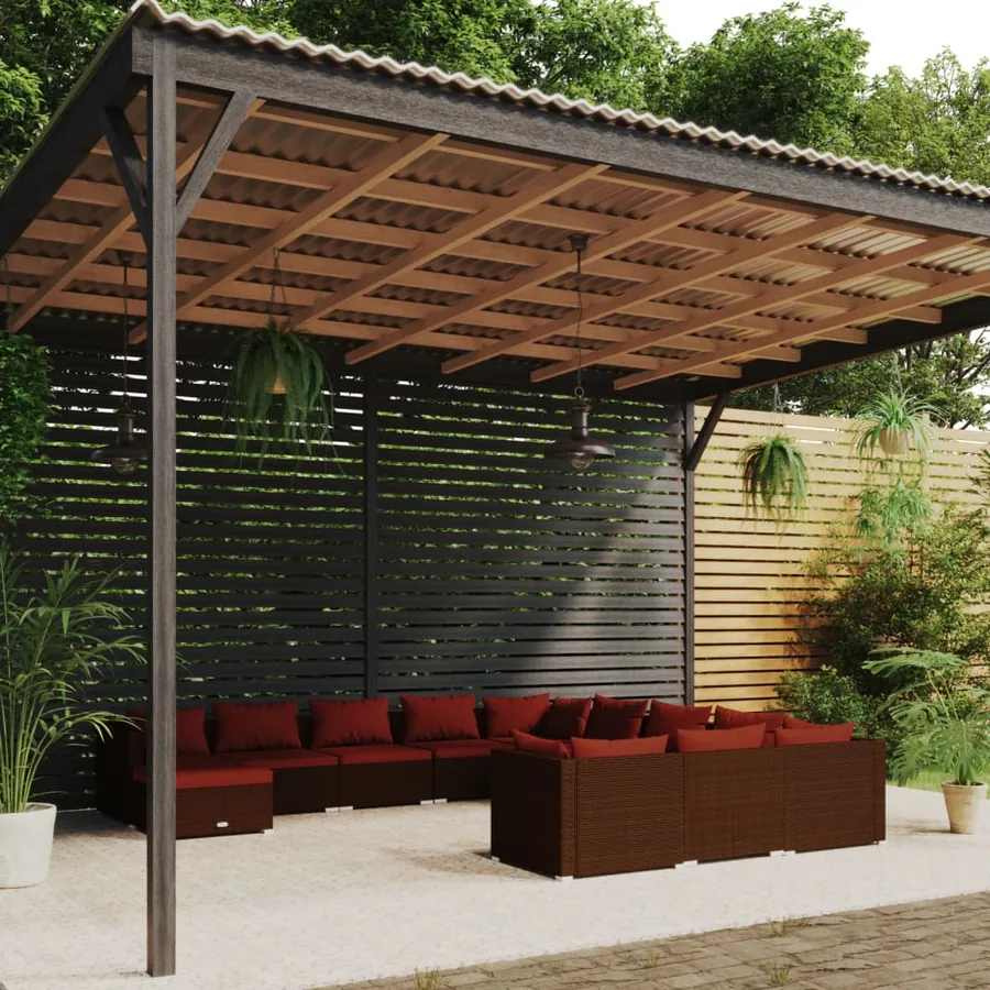 Salon de jardin 12 pcs avec coussins Résine tressée Marron