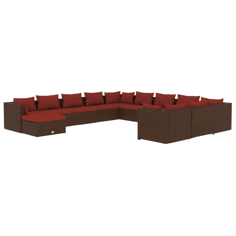 Salon de jardin 12 pcs avec coussins Résine tressée Marron - 2