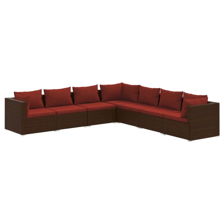 Salon de jardin 7 pcs avec coussins Résine tressée Marron - 2