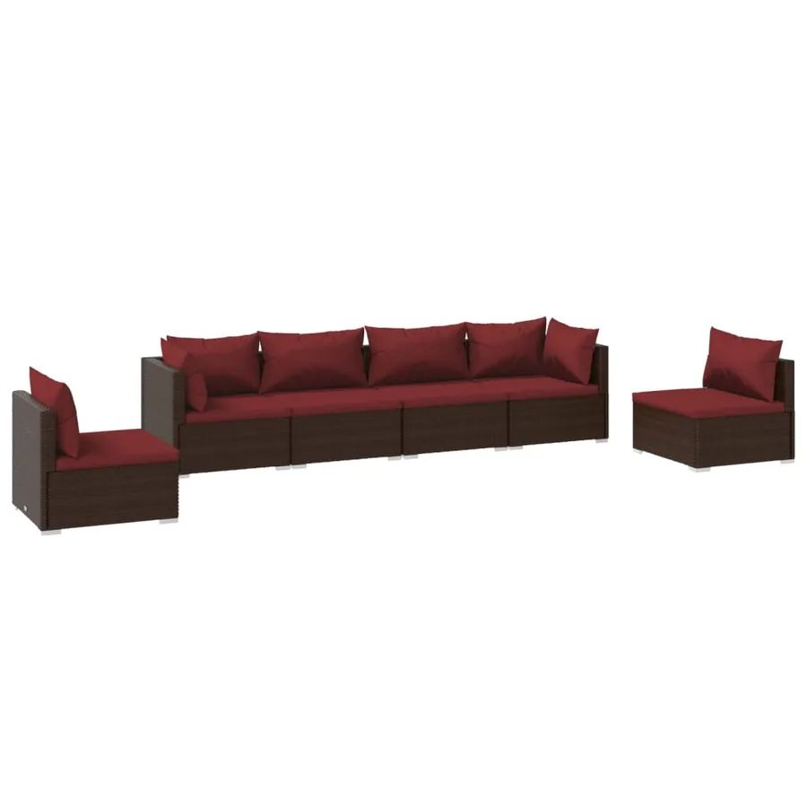Salon de jardin 6 pcs avec coussins Résine tressée Marron - 2