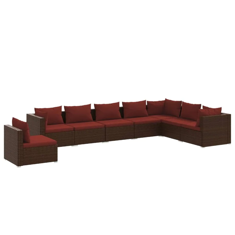 Salon de jardin 8 pcs avec coussins résine tressée marron - 2