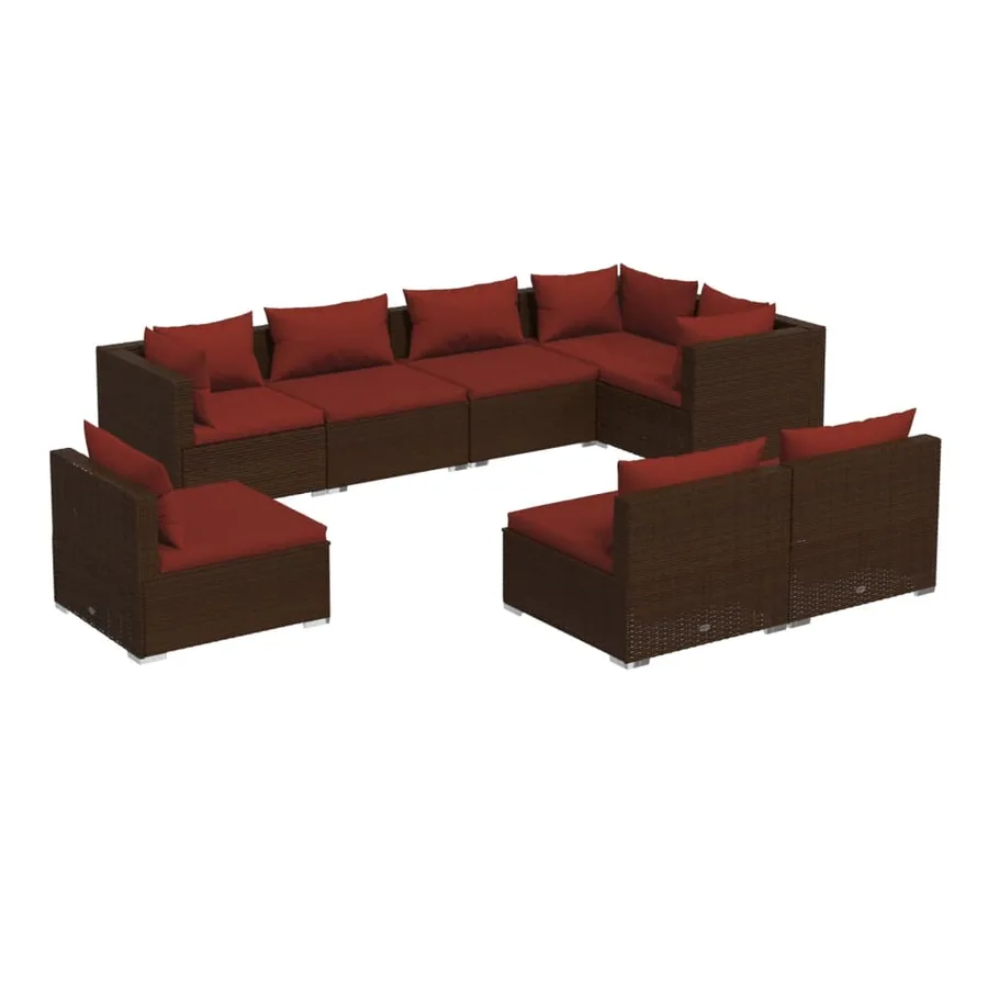 Salon de jardin 8 pcs avec coussins résine tressée marron - 2