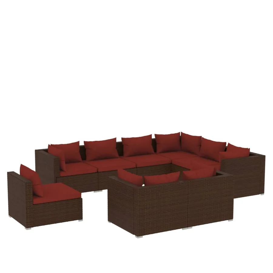 Salon de jardin 9 pcs avec coussins Résine tressée Marron - 2