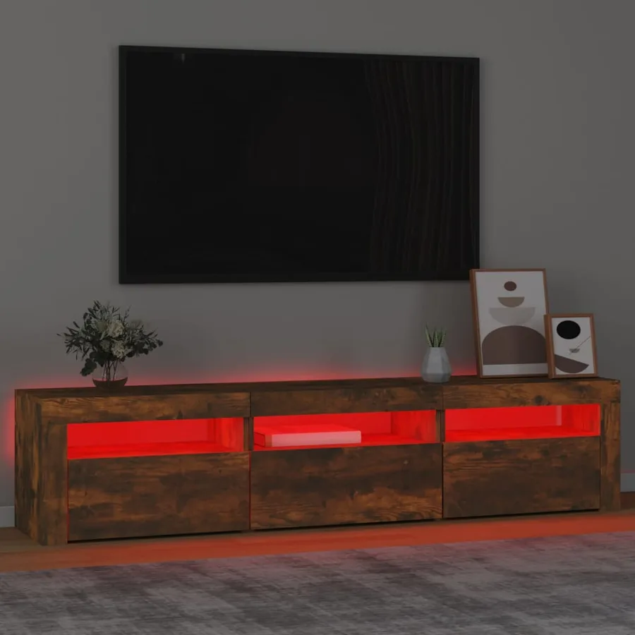 Meuble TV avec lumières LED Chêne fumé 180x35x40 cm - 5
