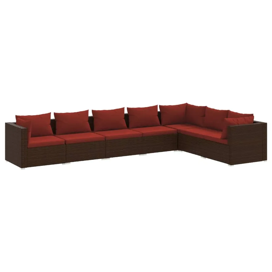 Salon de jardin 7 pcs avec coussins Résine tressée Marron - 2