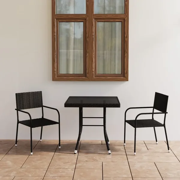 Ensemble à manger de jardin 3 pcs Résine tressée Noir