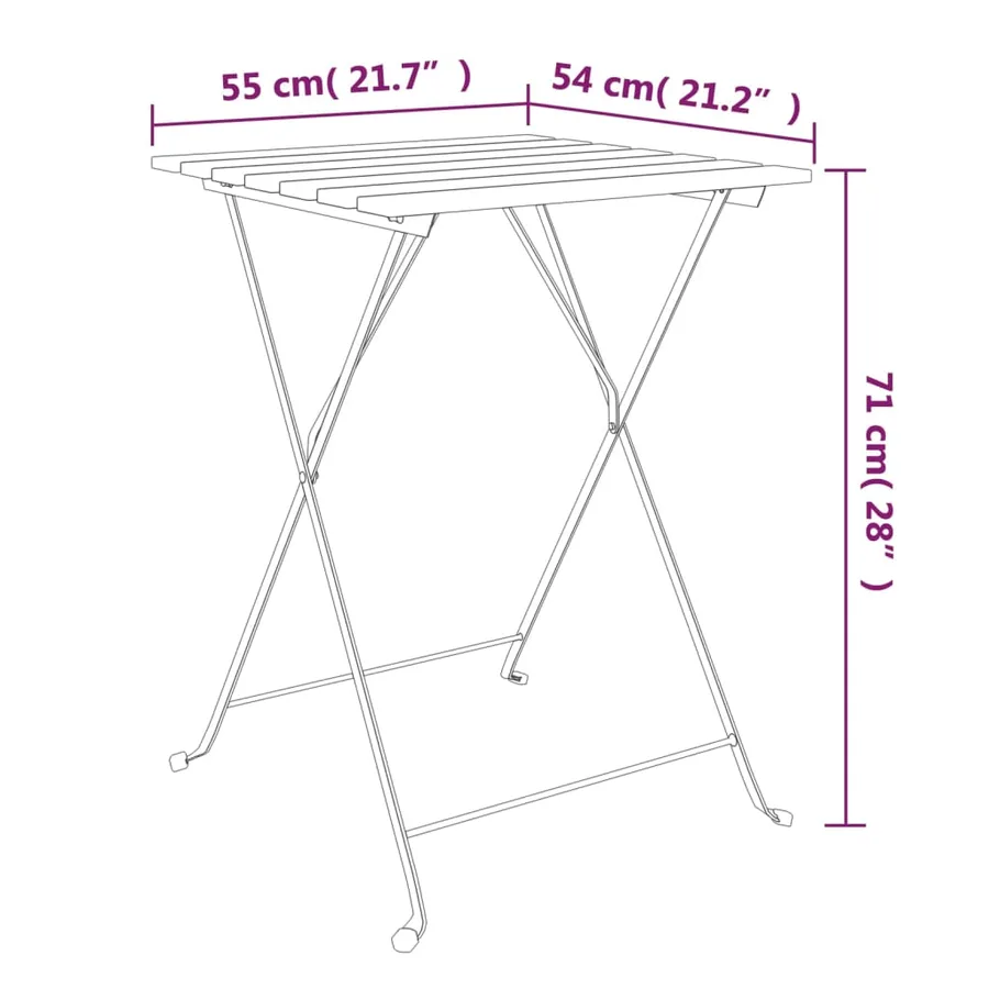 Ensemble de bistro pliable 3 pcs Bois d'acacia solide et acier - 10