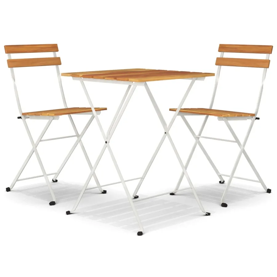 Ensemble de bistro pliable 3 pcs Bois d'acacia solide et acier - 2