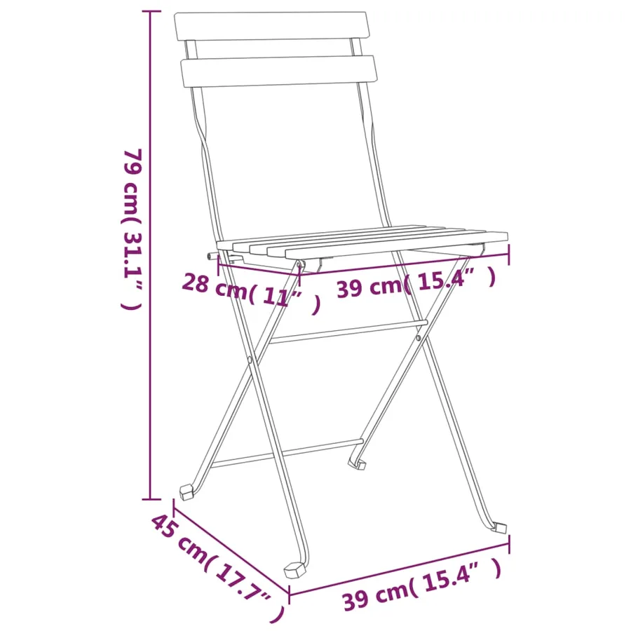 Ensemble de bistro pliable 3 pcs Bois d'acacia solide et acier - 9
